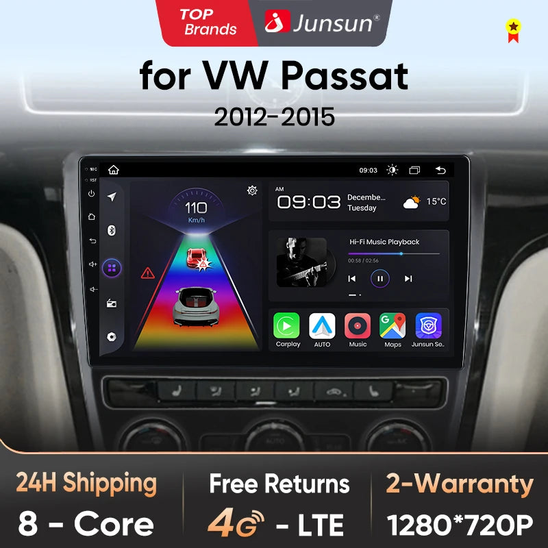 Junsun Wireless CarPlay Android Auto Radio For VOLKSWAGEN PASSAT 2012 2013 2014 2015 Car Intelligent Systems RDS BT WiFi 2 din - Junsun Official Store