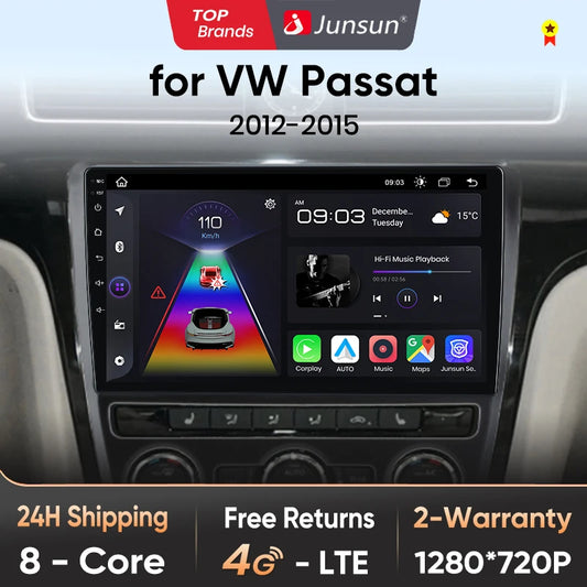 Junsun CarPlay inalámbrico Android Auto Radio para VOLKSWAGEN PASSAT 2012 2013 2014 2015 Sistemas inteligentes para coche RDS BT WiFi 2 DIN 