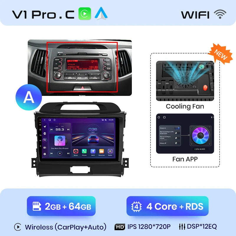 Junsun V1pro AI Voice 2 din Android Auto Radio For KIA Sportage 3 2010-2016 Carplay 4G Car Multimedia GPS 2din autoradio