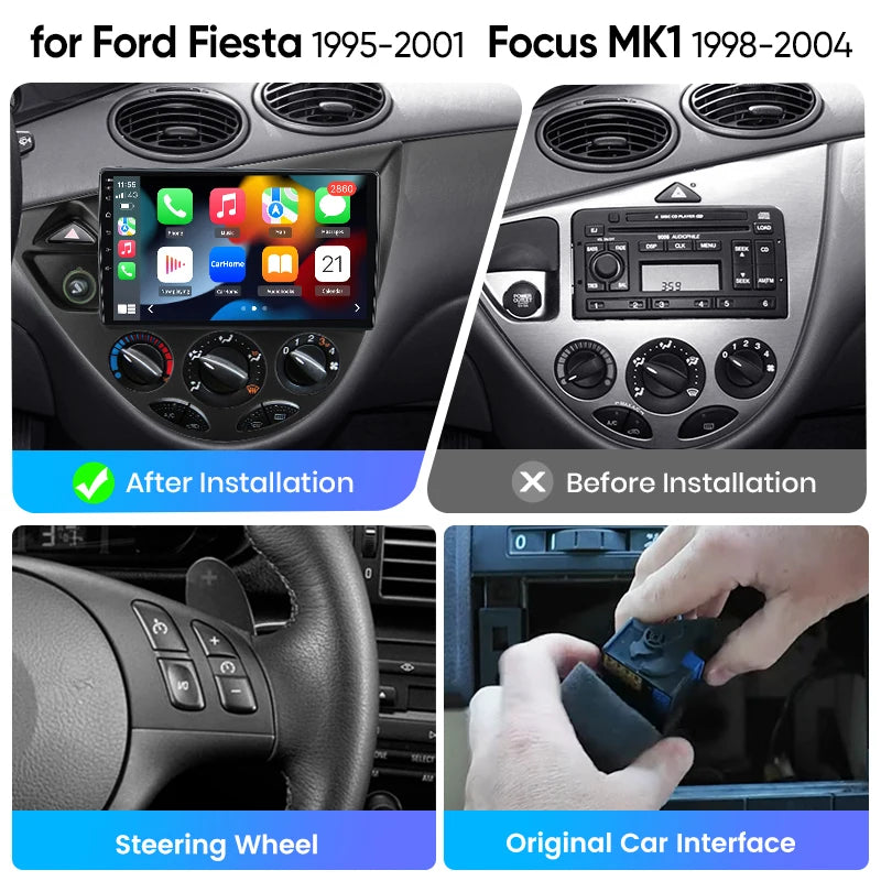 Junsun eSIM Android 14 Wireless CarPlay Android Radio For Ford Fiesta 1995-2001 Focus MK1 1998-2004 2din Head Unit accessories