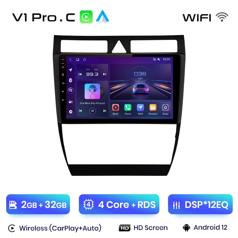Junsun V1 AI Stimme Drahtlose CarPlay Android Auto Radio Für Audi A6 C5 1997-2004 S6 RS6 4G Auto Multimedia GPS 2din autoradio 