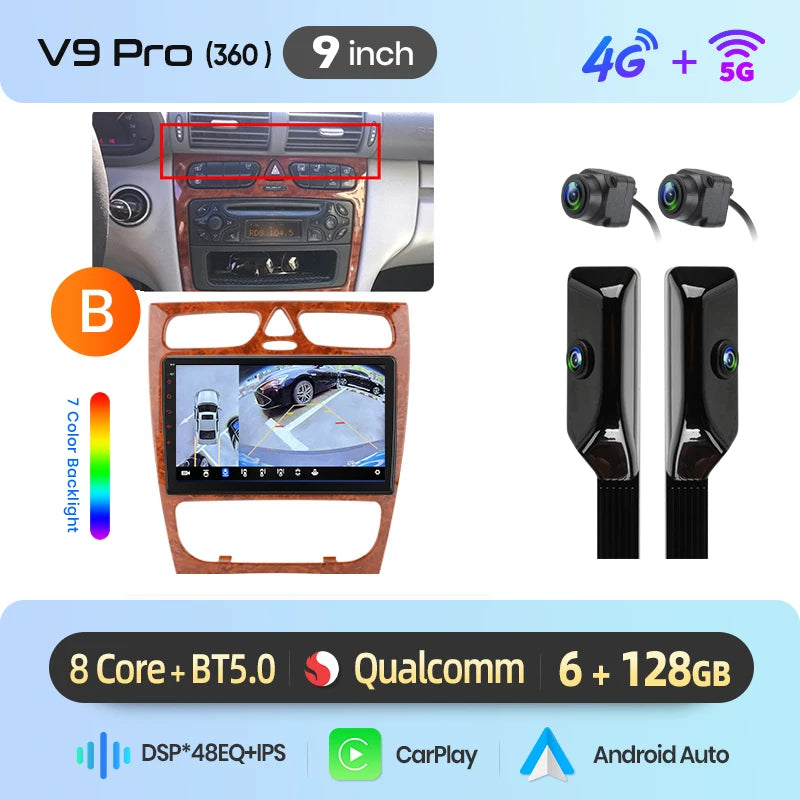 Junsun Wireless CarPlay Car Radio For Benz C Class CLK Class W203 W209 2000-2005 Android Multimedia