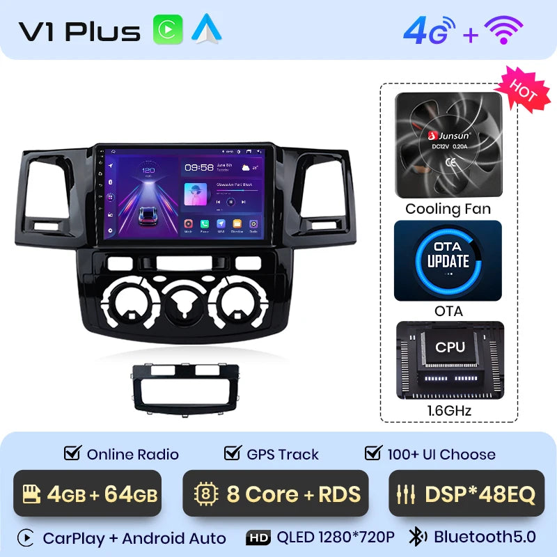 Junsun V1 Plus Car Radio For Toyota Fortuner Hilux Revo Vigo 2007 - 2015 wireless CarPlay Android Auto No 2 din 2din DVD