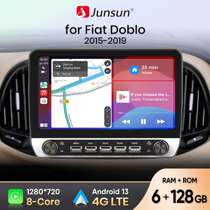 Junsun V3 Plus 2K Wireless CarPlay Android Auto Car Intelligent Systems For Fiat Doblo 2016 2017 2018 2019 Autoradio 4G