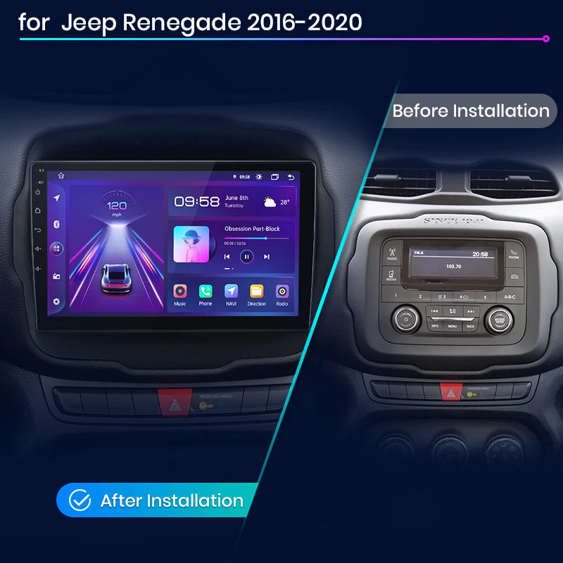 Junsun V1 AI Voice - Radio inalámbrica CarPlay Android para Jeep Renegade 2016-2020, 4G, GPS, 2DIN 