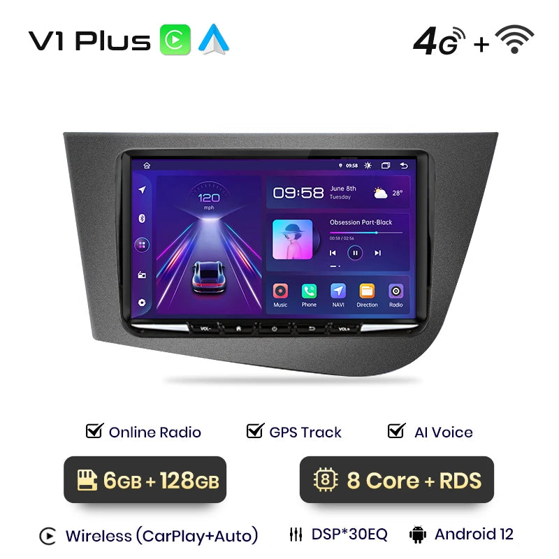 Junsun AI Voice Android Auto Radio for Seat Leon MK2 2005 2006 2007 - 2012 Carplay Car Multimedia RDS DSP GPS No 2din autoradio