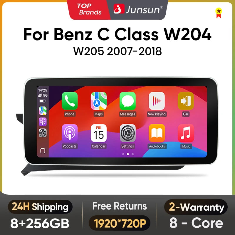 Junsun KSW Qualcomm 665 CarPlay For Apple Car Radio Multimedia For Mercedes-Benz C Class W204 S205 C204 2007-2018 4G WiFi Stereo