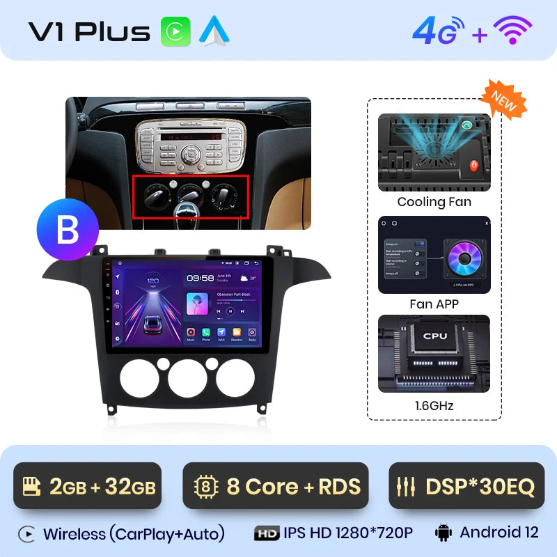Junsun V1pro AI Voice 2 din Android Auto Radio For Ford S-Max S max 2007 - 2015 Carplay 4G Car Multimedia GPS 2din autoradio