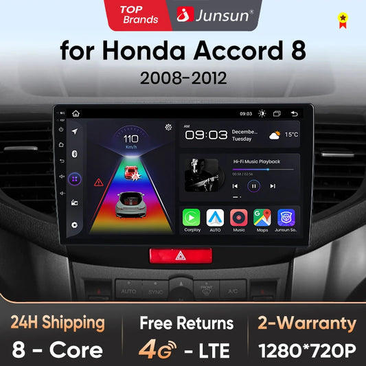 Junsun V1 AI Voice - Radio inalámbrica CarPlay Android para Honda Accord 8 (2008-2012), 4G, GPS, 2DIN 