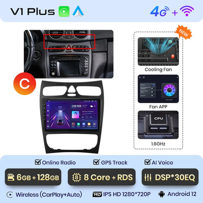 Junsun CarPlay Android Auto Car Radio for Mercedes Benz C Class CLK Class W203 W209 S203 A209 2000-2005 Intelligent Systems Auto