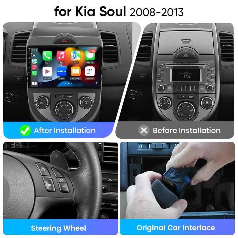 Junsun eSIM Android 14 Wireless CarPlay Android Auto Radio For Kia Soul 2008 2009 2010-2013 Stereo 2din Head Unit accessories