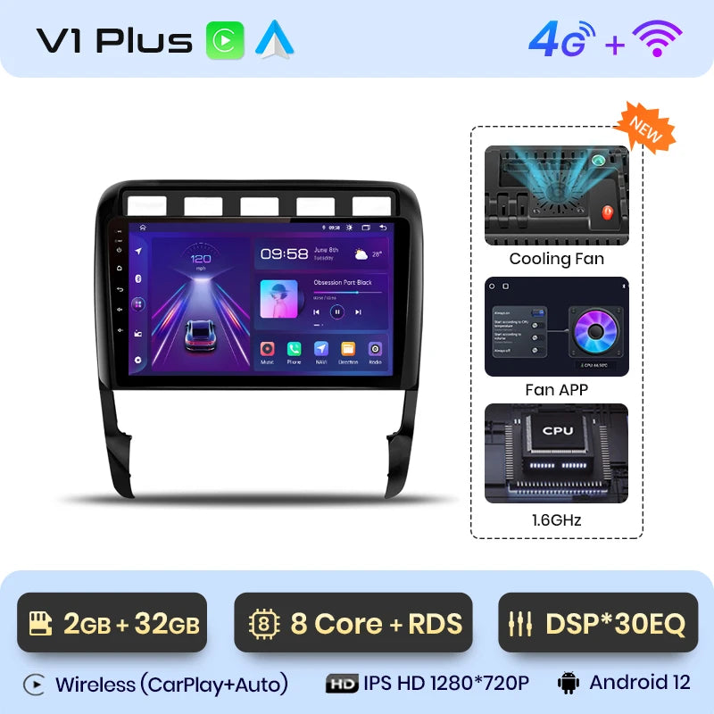 Junsun V1 AI Voice Wireless CarPlay Android Auto Radio For Porsche Cayenne 1 9PA 2002-2010 4G Car Multimedia GPS 2din autoradio