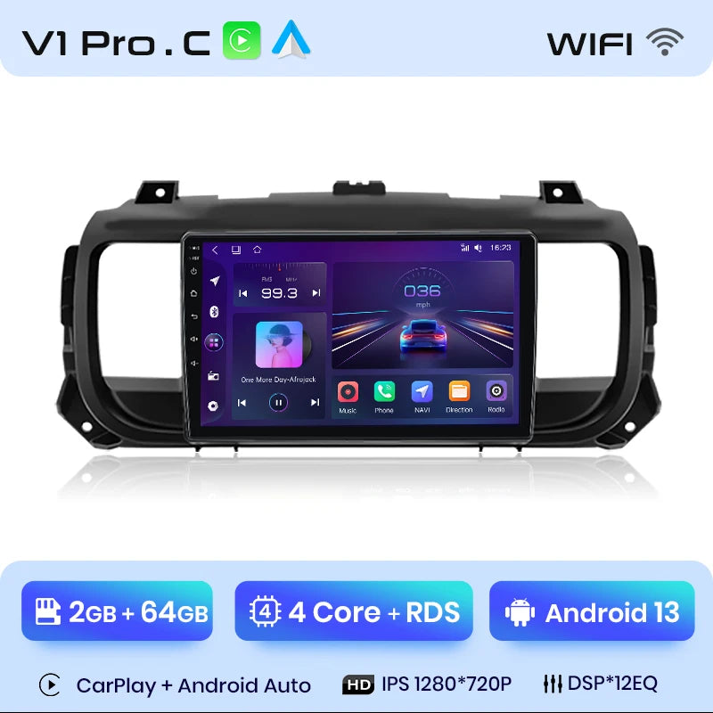 Junsun Car Radio For Peugeot Expert 3 Citroen Jumpy 3 SpaceTourer 2016 - 2021 wireless CarPlay Android Auto No 2 din 2din DVD