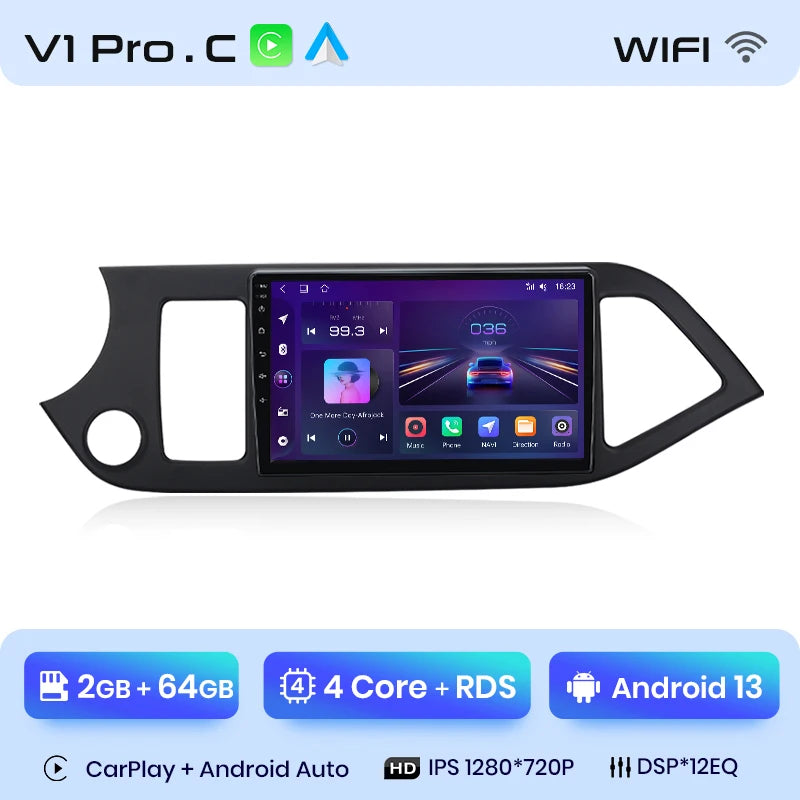 Radio Junsun para KIA Morning Picanto 2011-2016 con CarPlay inalámbrico, Android Auto, sistema inteligente para coche, 2 DIN, DVD. 