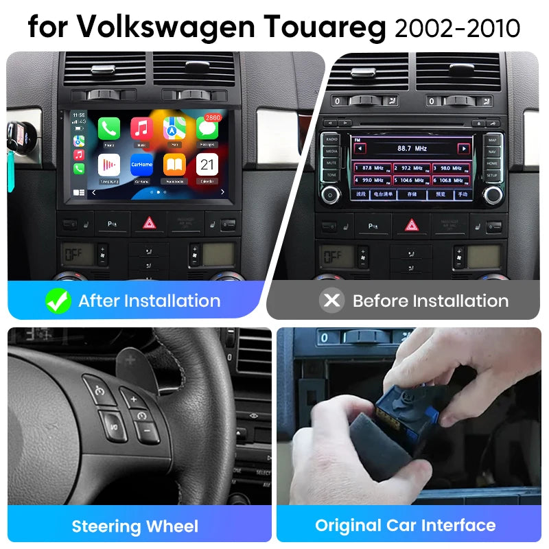 Junsun eSIM Android 14 Wireless CarPlay Android Auto Radio For Volkswagen Touareg 2002 2003 2004 2005-2010 Headunit DSP RDS GPS
