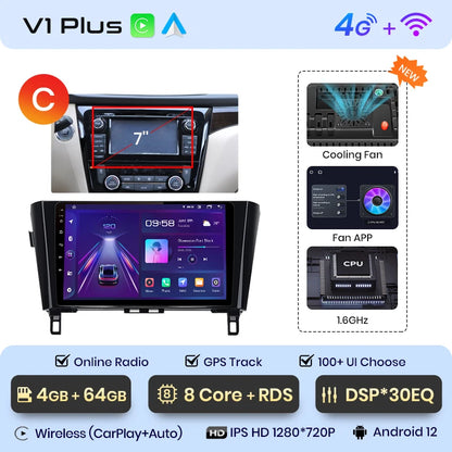 Junsun V1 Drahtloses CarPlay Android Autoradio für Nissan Qashqai J11 X-Trail 3 T32 2013-2017 Auto-Multimedia-GPS 2din Autoradio 