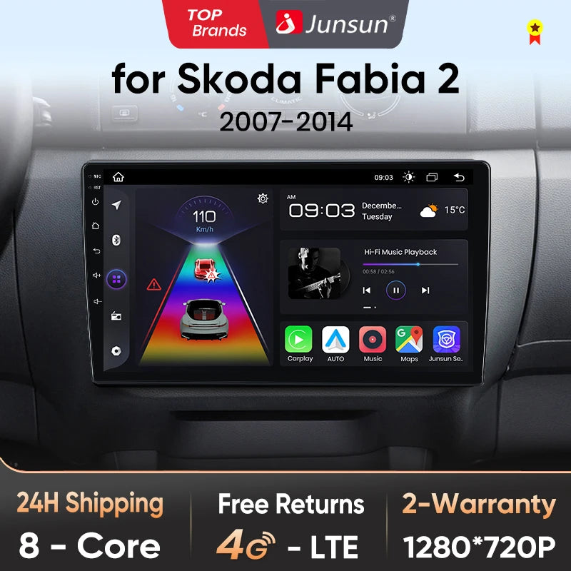 Junsun V1 Plus Autoradio für Skoda Fabia 2 2007–2014, kabelloses CarPlay Android Auto, intelligente Autosysteme, keine 2-Din-DVD 
