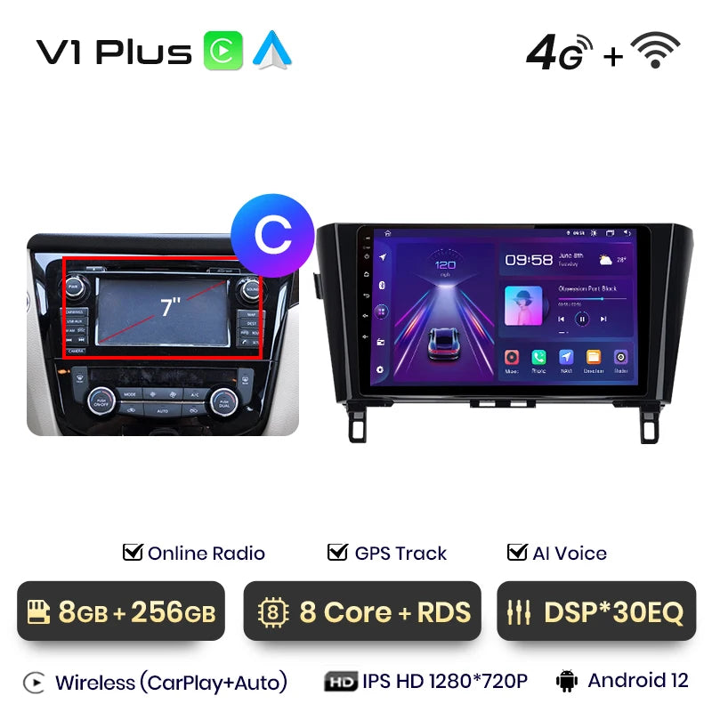 Junsun V1 Wireless CarPlay Android Auto Radio For Nissan Qashqai J11 X-Trail 3 T32 2013-2017 Car Multimedia GPS 2din autoradio