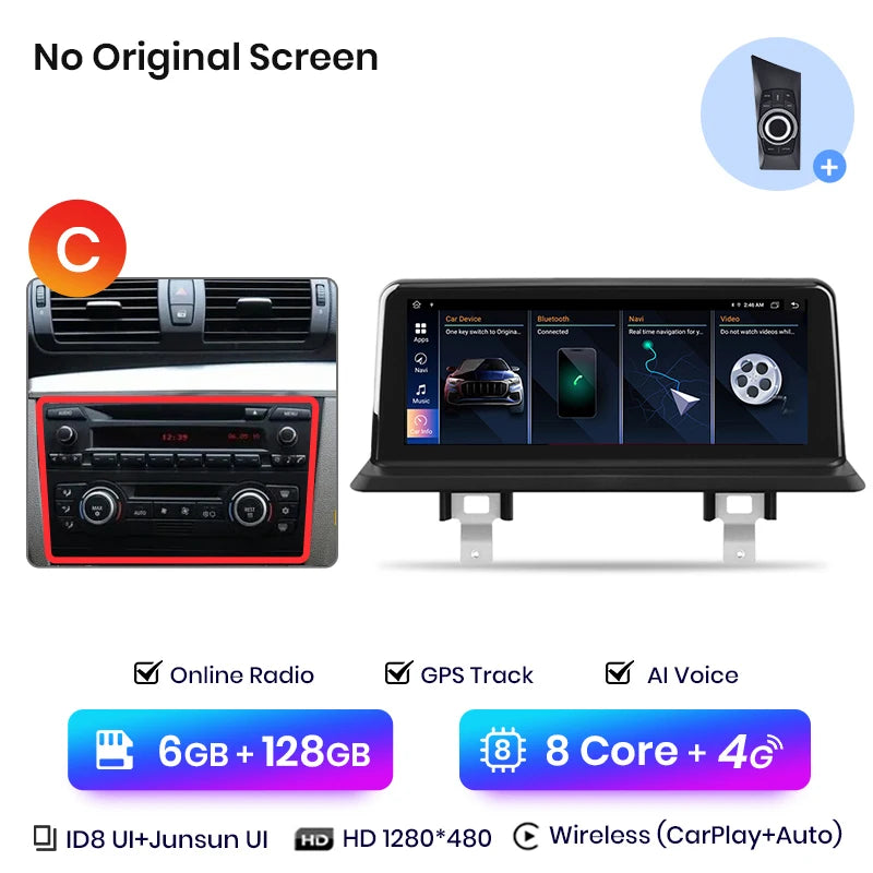 Junsun V1 AI Voice Wireless CarPlay Android Auto Radio For BMW 1-Series 1 Series E87 E81 E82 E88 2004-2011 4G Car Multimedia GPS