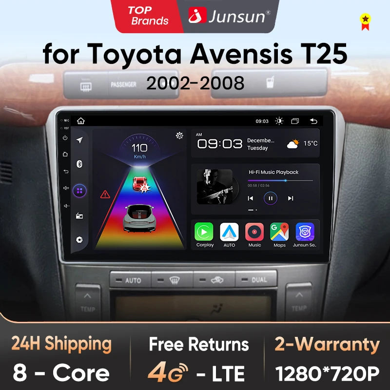 Junsun V1pro AI Voice 2 din Android Auto Radio For Toyota Avensis T25 2002 - 2008  Carplay Car Multimedia GPS 2din autoradio