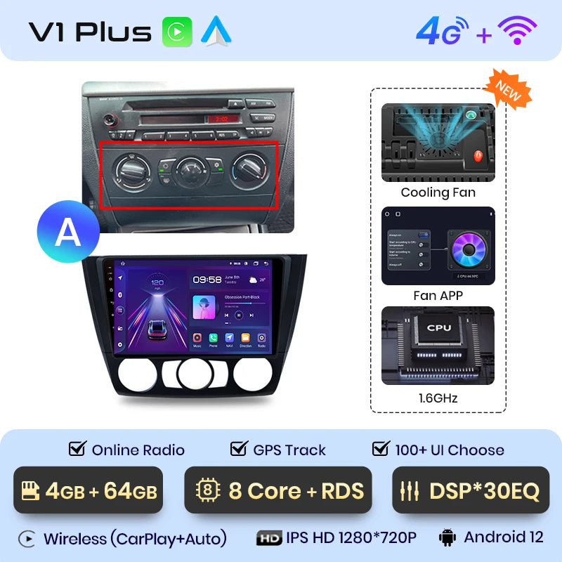 Junsun V1 AI Voice Wireless CarPlay Android Auto Radio For BMW 1-Series 1 Series E87 E81 E82 E88 2004-2011 4G Car Multimedia GPS