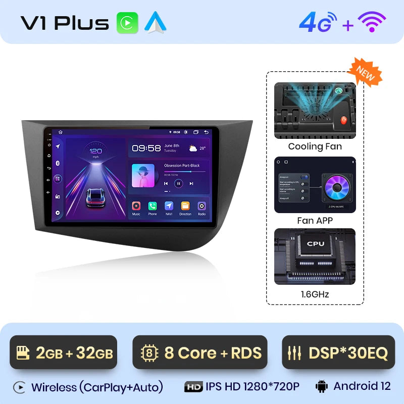 Junsun V1 Wireless CarPlay Android Auto Car Radio for  Seat Leon MK2 2005-2012 GPS Car Intelligent Systems Smart Autoradio