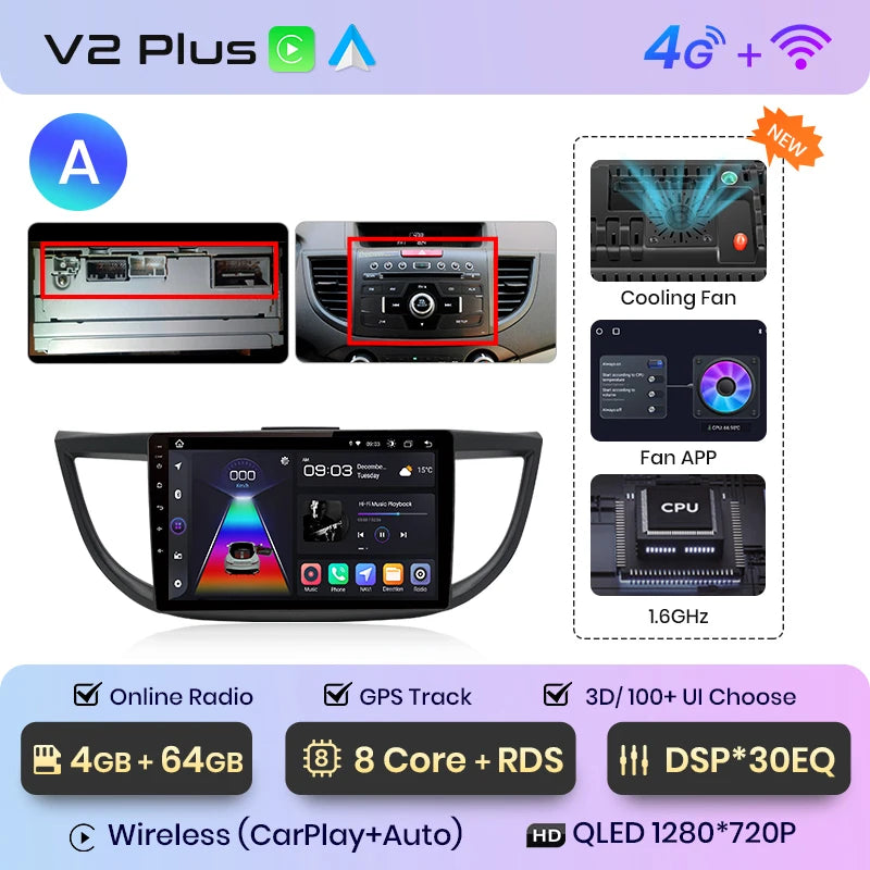 Junsun V1pro AI Voice 2 din Android Auto Radio For Honda CRV CR-V 2012-2016 Carplay Car Multimedia GPS 2din autoradio