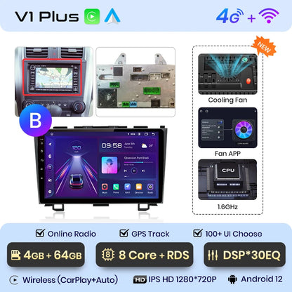 Junsun V1 Wireless CarPlay Android Auto Car Radio for Honda CR-V 3 RE CRV 2007-2011 GPS Car Intelligent Systems Smart Autoradio