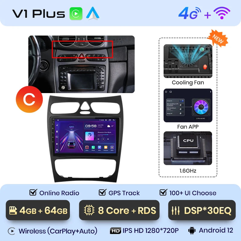 Junsun CarPlay Android Auto Car Radio for Mercedes Benz C Class CLK Class W203 W209 S203 A209 2000-2005 Intelligent Systems Auto - Junsun Official Store