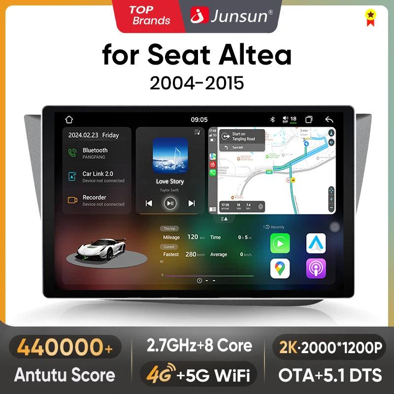 Junsun V3 Plus 2K Android 13 CarPlay inalámbrico Android Auto Sistemas inteligentes para Seat Altea 2004-2015 7870 Autoradio 