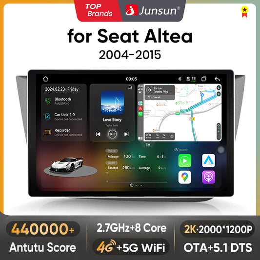 Junsun V3 Plus 2K Android 13 Wireless CarPlay Android Auto Car Intelligent Systems for Seat Altea 2004-2015 7870 Autoradio