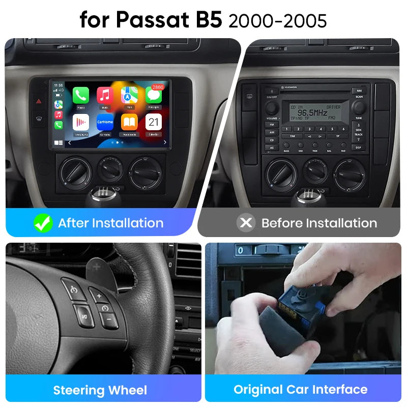 Junsun eSIM Android Wireless CarPlay Auto Car Radio For VW Passat B5 2000 2001 2002 2003 2004 2005 Car Intelligent Systems DSP SWC