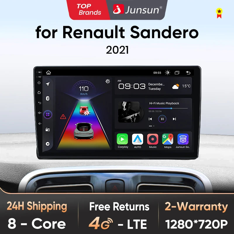 Junsun Wireless CarPlay Android Auto Radio For Renault Sandero 2021 Car Intelligent Systems RDS BT WiFi 2 din - Junsun Official Store