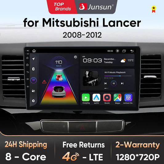 Radio Junsun para coche Mitsubishi Lancer 2007-2013 con CarPlay inalámbrico, Android Auto, sistema inteligente para coche, 2 DIN, DVD. 