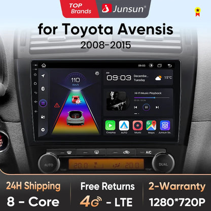 Junsun V1pro AI Voice 2 din Android Auto Radio For Toyota Avensis T27 2008-2015 Carplay 4G Car Multimedia GPS 2din autoradio