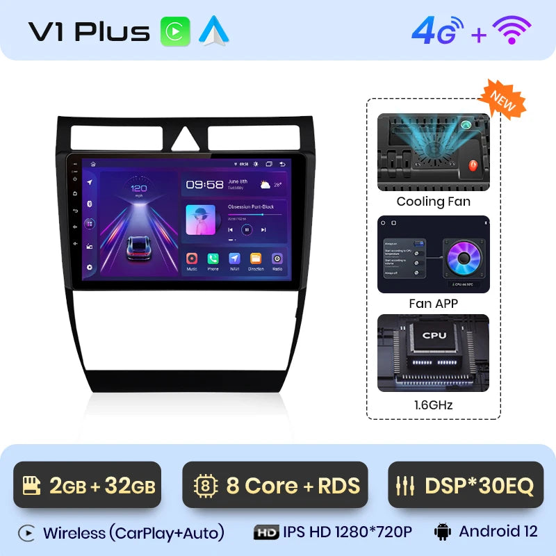 Junsun V1 AI Stimme Drahtlose CarPlay Android Auto Radio Für Audi A6 C5 1997-2004 S6 RS6 4G Auto Multimedia GPS 2din autoradio 
