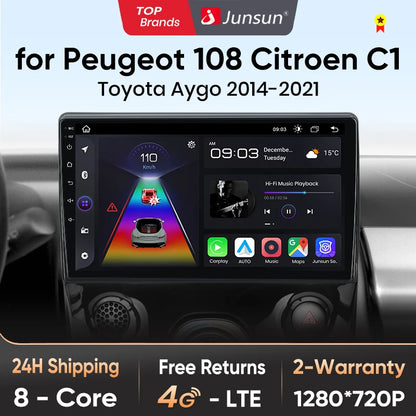 Junsun V1 Plus Car Radio For Peugeot 108 Citroen C1 Toyota Aygo 2014 - 2021 wireless CarPlay Android Auto No 2 din 2din DVD