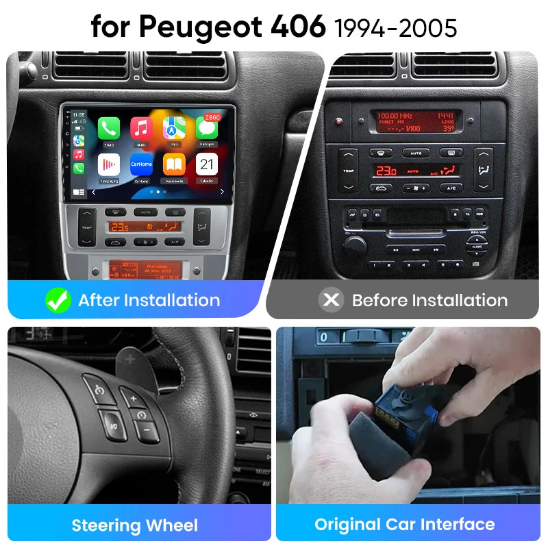 Junsun eSIM Android 14 Wireless CarPlay Android Auto Radio For Peugeot 406 1994 1995-2005 SWC GPS Navi RDS DSP 2din accessories