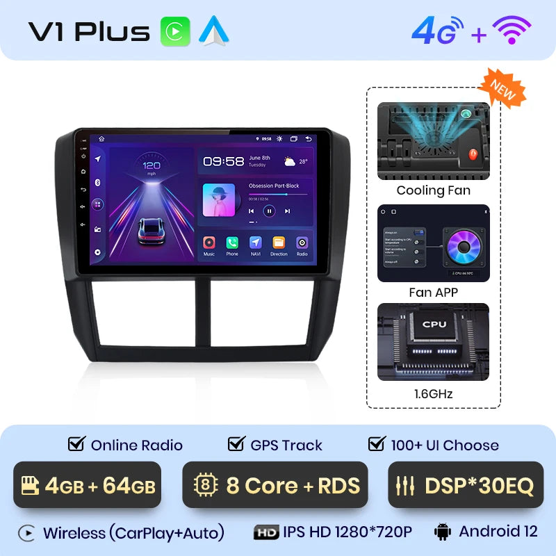 Radio Junsun V1pro con Android 10,0, 2DIN, 4G, GPS, Carplay, para Subaru Forester 3 SH Impreza 2007-2013 