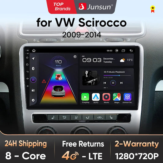 Junsun CarPlay inalámbrico Android Auto Radio para VOLKSWAGEN SCIROCCO 2009 2010-2014 Sistemas inteligentes para coche RDS BT WiFi 2 DIN 