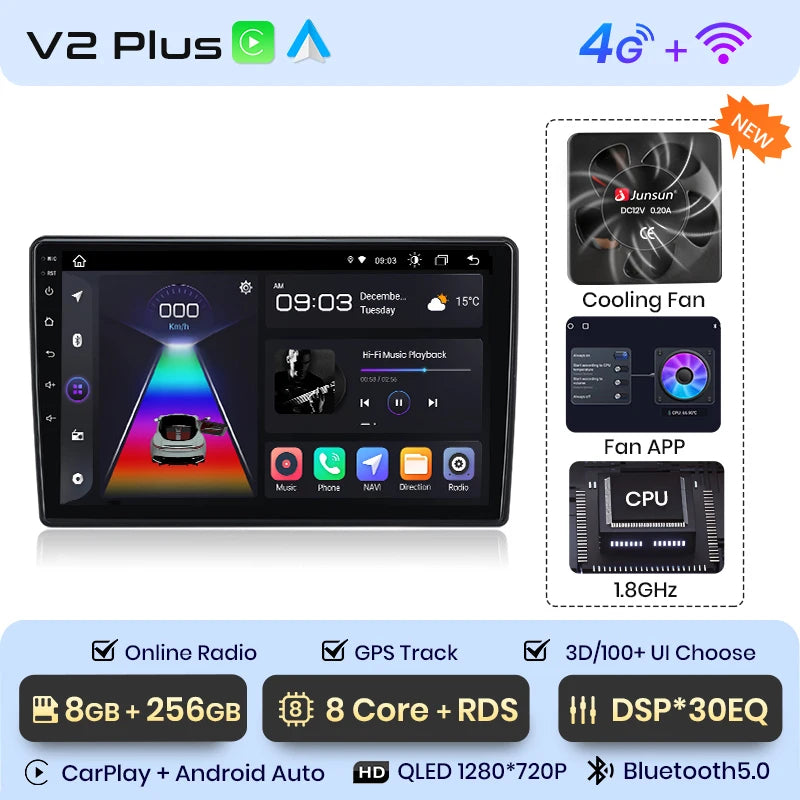 Junsun V1 Plus Autoradio für Skoda Fabia 2 2007–2014, kabelloses CarPlay Android Auto, intelligente Autosysteme, keine 2-Din-DVD 