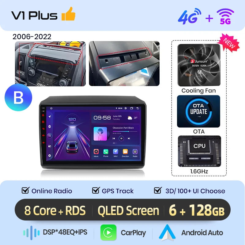 Junsun AI 4G LTE Wireless CarPlay Android Auto Car Radio For Hyundai I20 2014-2019 GPS Navi RDS FM