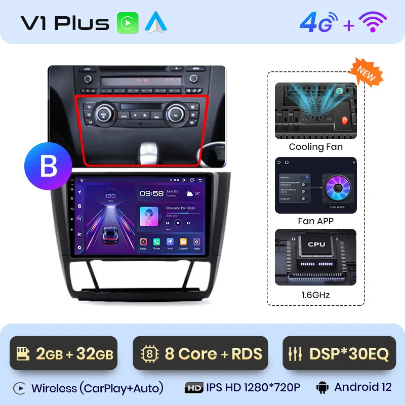 Junsun V1 AI Voice Wireless CarPlay Android Auto Radio For BMW 1-Series 1 Series E87 E81 E82 E88 2004-2011 4G Car Multimedia GPS