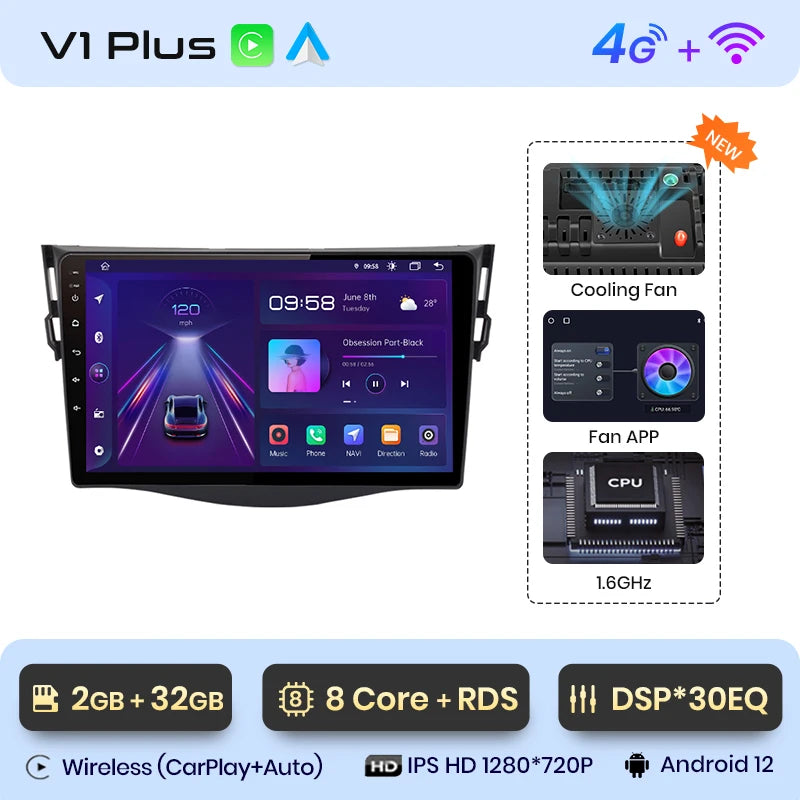 Junsun V1 AI Voice Wireless CarPlay Android Auto Radio For Toyota RAV4 RAV 4 2005-2012 2013 4G Car Multimedia GPS 2din autoradio