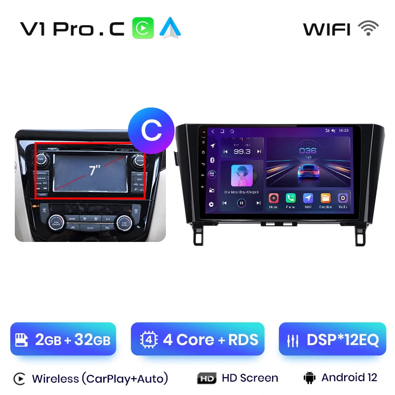Junsun V1 Wireless CarPlay Android Auto Radio For Nissan Qashqai J11 X-Trail 3 T32 2013-2017 Car Multimedia GPS 2din autoradio