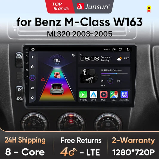 Junsun V1 Plus Autoradio für Mercedes Benz M-Klasse W163 ML 1998–2006, kabellos, CarPlay, Android Auto, kein 2-Din-DVD 