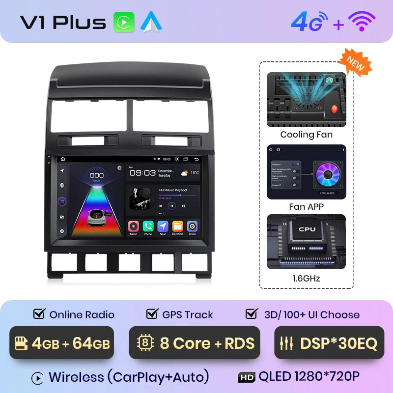 Junsun V1pro AI Voice 2 din Android Auto Radio for Volkswagen Touareg 2002-2010  Carplay 4G Car Multimedia GPS 2din autoradio