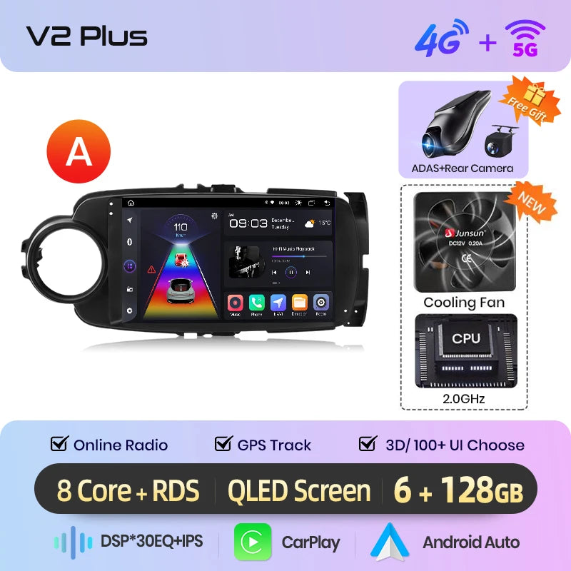 Junsun AI voice 4G LTE wireless CarPlay Android Auto Radio For Toyota Yaris 2012 2013 20014 2015-2017 Car Intelligent Systems Multimedia player Stereo RDS BT 2 din autoradio GPS Navi screen