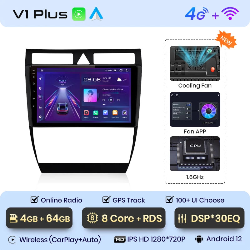Junsun V1 AI Stimme Drahtlose CarPlay Android Auto Radio Für Audi A6 C5 1997-2004 S6 RS6 4G Auto Multimedia GPS 2din autoradio 