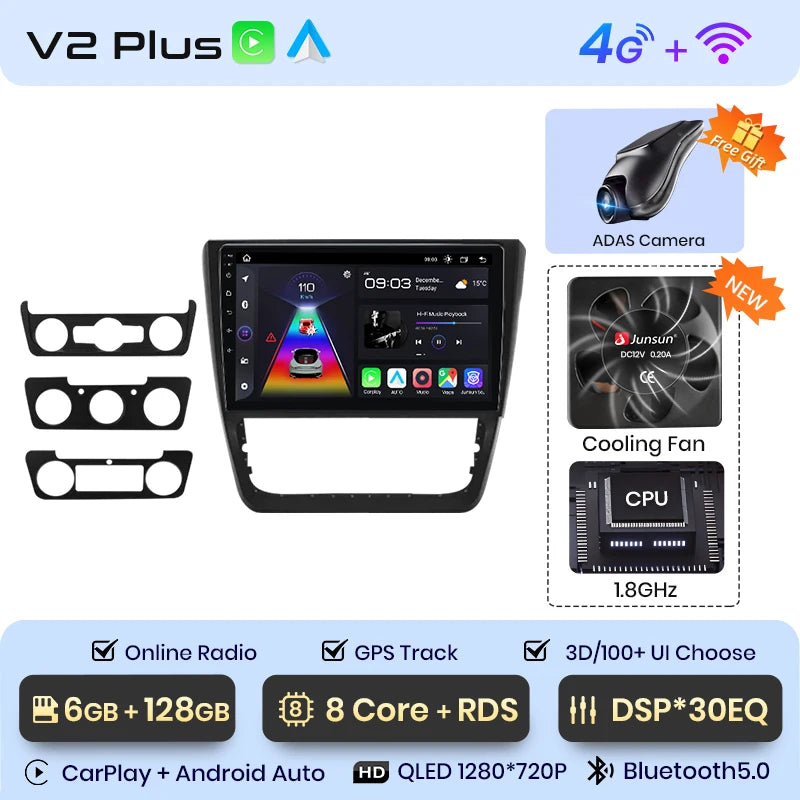 Junsun V1 Plus Car Radio For SKODA Yeti 5L 2009 - 2014 wireless CarPlay Android Auto car intelligent systems No 2 din 2din DVD
